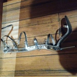 Missguided High Shine Silver Caged Heeled Gladiators Sandals Size 6